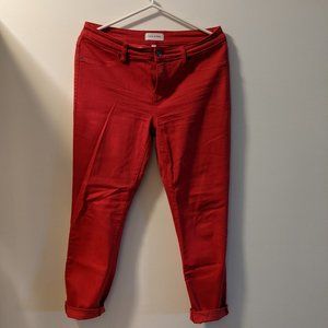 Red Stretch Jeans with Rolled Hem
